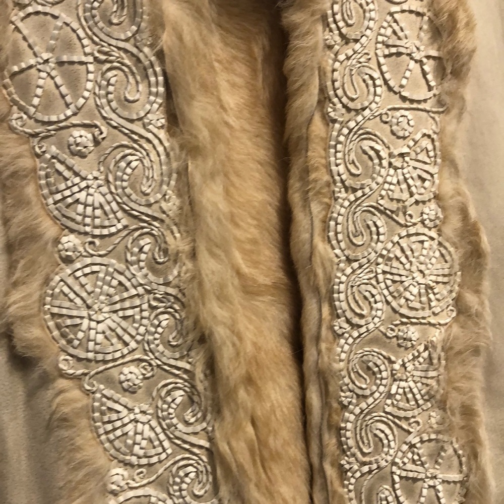 Roberto Cavalli blonde beige shearling w embroidered leather and pockets Small